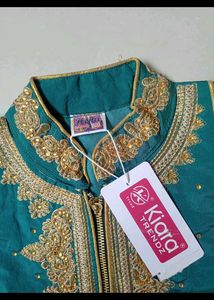 Girls Teal Embroidered Lehenga Choli Set