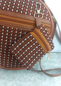 Round Woven Crossbody Bag with Pouch