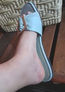 Blue Embellished Slide Sandals