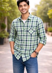 Men's Green Checkered Casual Shirt