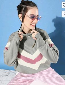 Chevron Turtleneck Knit Sweater