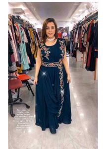 Elegant Embroidered Navy Blue Dress