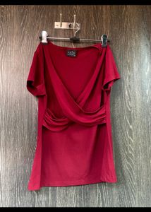 Chic Red Cross-Front Ruched Top