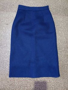 Blue Textured Pencil Skirt