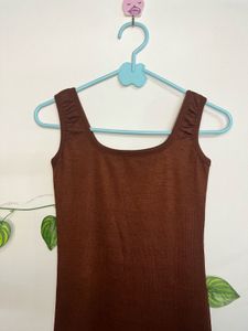 Brown Sleeveless Midi Dress