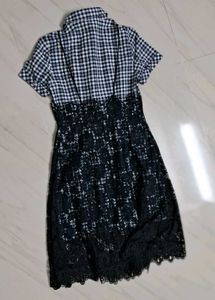 Chic Black &amp; White Gingham Lace Dress