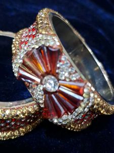 Red &amp; Gold Embellished Bangles