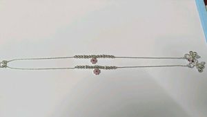 pure silver Anklets with Pink Flower Charm