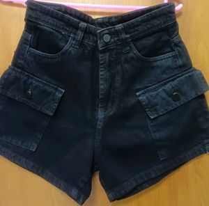 THAFIO black Cargo Denim Shorts