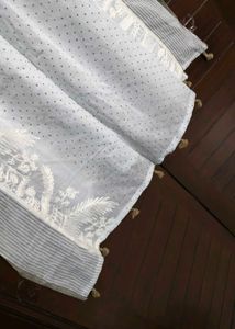 Light Blue Lucknawi Chikankari Dupatta with Tassel