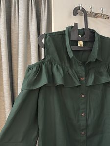 Chic Green Cold Shoulder Ruffle Dress