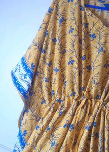 Bohemian Yellow Floral Print Kaftan Dress