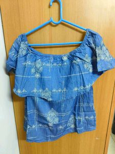 Blue Off-Shoulder Printed Top