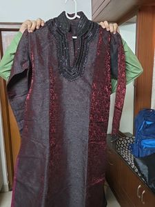 Men's Kurta with Embellished Neckline