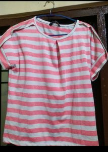 Women's Pink &amp; White Striped Casual Cotton Top
