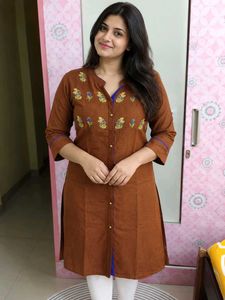 Brown Embroidered Kurta
