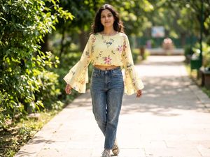 Yellow Floral Bell Sleeve Crop Top