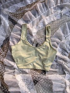 Sheer Lace Trimmed Cropped Top