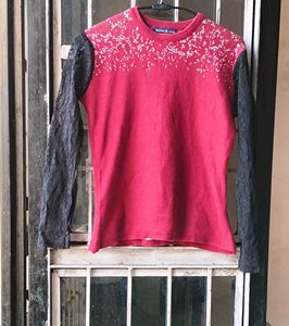 Beautiful Net Sleeves Woolen Girl Top