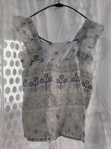 White Cotton Blouse with Ethnic Print