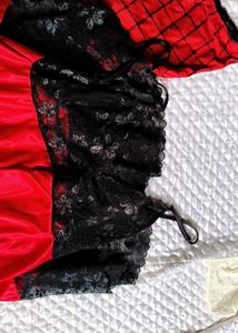 Lace Trimmed Satin Babydoll nighty with brief 👍