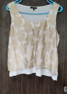 White &amp; Gold Floral Crop Top