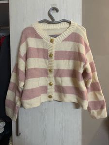 knitted pink white cardigan