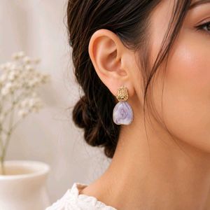 Elegant Purple Stone Drop Earrings