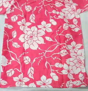 Pink Floral Print Short Kurta