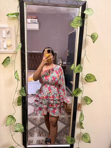 Floral One-Shoulder Ruffle Dress
