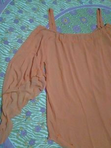 Orange Cold Shoulder Top with Embellishments