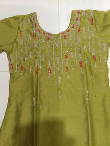 Embellished Green Silk Kurta