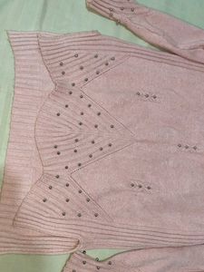 Pink Beaded Long Sleeve Sweater