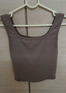 Basic Brown Ribbed Crop Tank Top