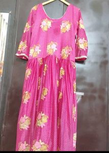 Rose Color Golden Floral Work Gown For 42 Bust