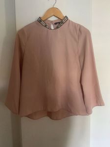 Zara Elegant Beaded Collar Top