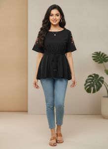 Embroidered Black Tunic Top