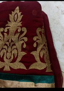 Maroon Saree with Gold Embroidery