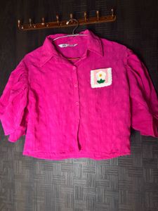 Zara Pink Cropped Collared Shirt