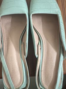 Mint Green Croc-Textured Heeled Mules