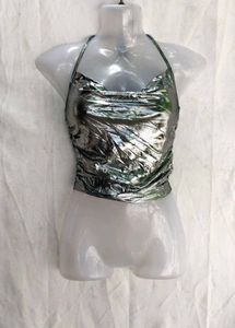 I. Metallic Halter Neck Crop Top
