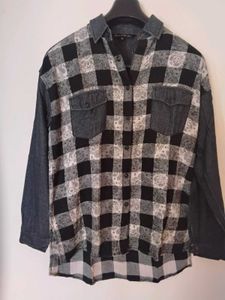 Denim &amp; Plaid Button-Up Shirt