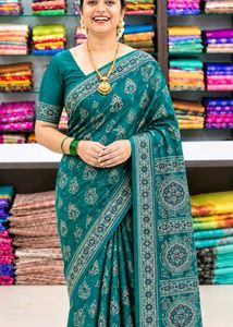 Elegant Teal Printed Saree