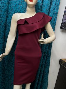 Wine One shoulder Dress
