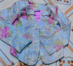 (Peppermint)Blue Floral Brocade Jacket