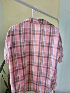 Pink Plaid Short Sleeve Button-Up Shirt