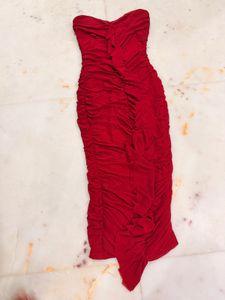 Shein Chic Ruched Strapless Red Dress