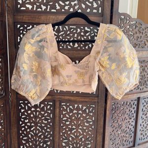 New H&amp;M Festive Blush Floral Puff Sleeve Crop Top