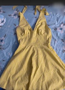 Yellow Gingham Halter Dress