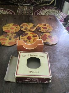 Vintage bamboo coaster set